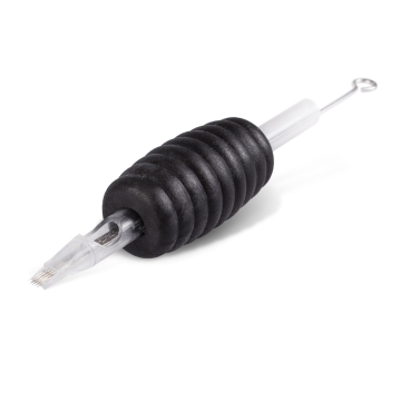 Pakke med 5 stk. Killer Ink engangsgreb / Tip 19mm flade tubes færdigpakket med Precision 0.35 mm rund Magnum