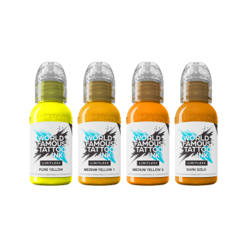 World Famous Limitless tatoveringsblæk - Shades of Yellow Collection - 4x 30 ml