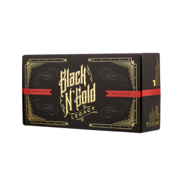 Æske med 50 Black N Gold Legacy Premium tatoveringsnåle - Hollow Liner