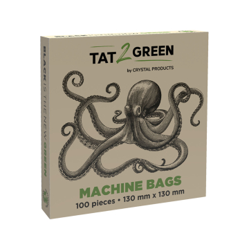 Æske med 100 Tat2Green - Sorte maskintasker - 130mm x 130mm