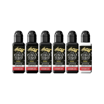 Kuro Sumi Imperial tatoveringsblæk - Greywash nuancesæt 6 x 44 ml