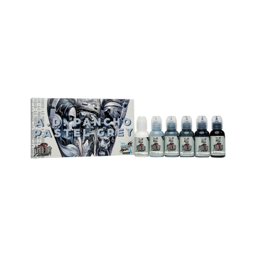 World Famous Limitless tatoveringsblæk - A.D. Pancho pastelgrå sæt v2 - 6x 30 ml