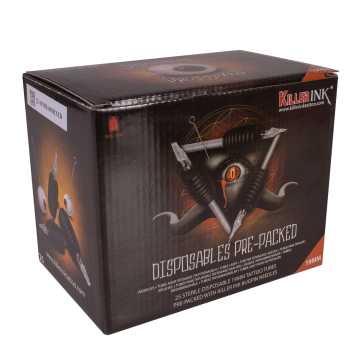 Mixed pakke med 25 stk. Killer Ink engangsgreb / Tip 19mm tube færdigpakket med Precision 0.35 mm nåle