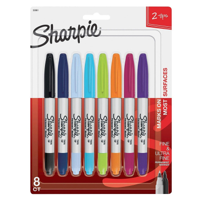 Pakke med 8 Sharpie Twintip Fine og Ultra Fine Point Assorted Markers