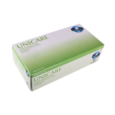 Pakke med 100 stk Unicare cremefarvede PF latexhandsker
