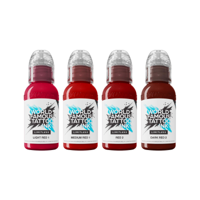 World Famous Limitless tatoveringsblæk - Shades of Red Collection - 4x 30 ml