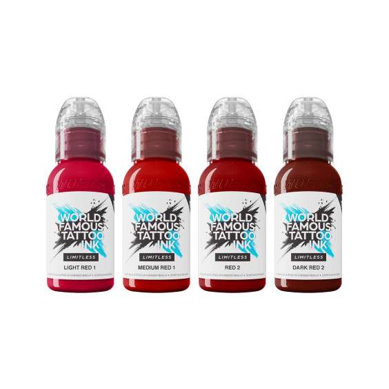 World Famous Limitless tatoveringsblæk - Shades of Red Collection - 4x 30 ml